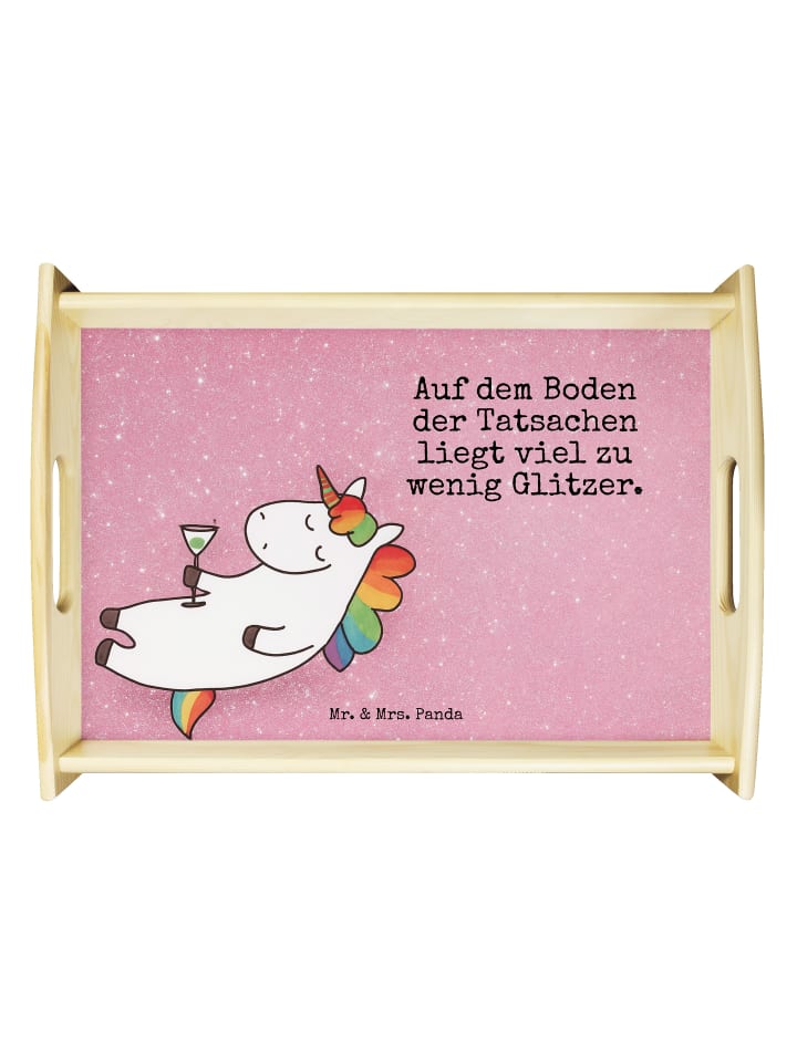 Tablett Holz Einhorn Blümchentail Design mit Spruch in Weiß