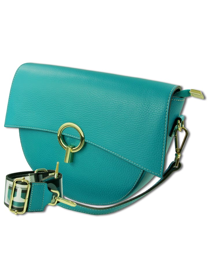 Leder Umhängetasche, Citytasche Toscanto Tasche türkis ca. 30cm