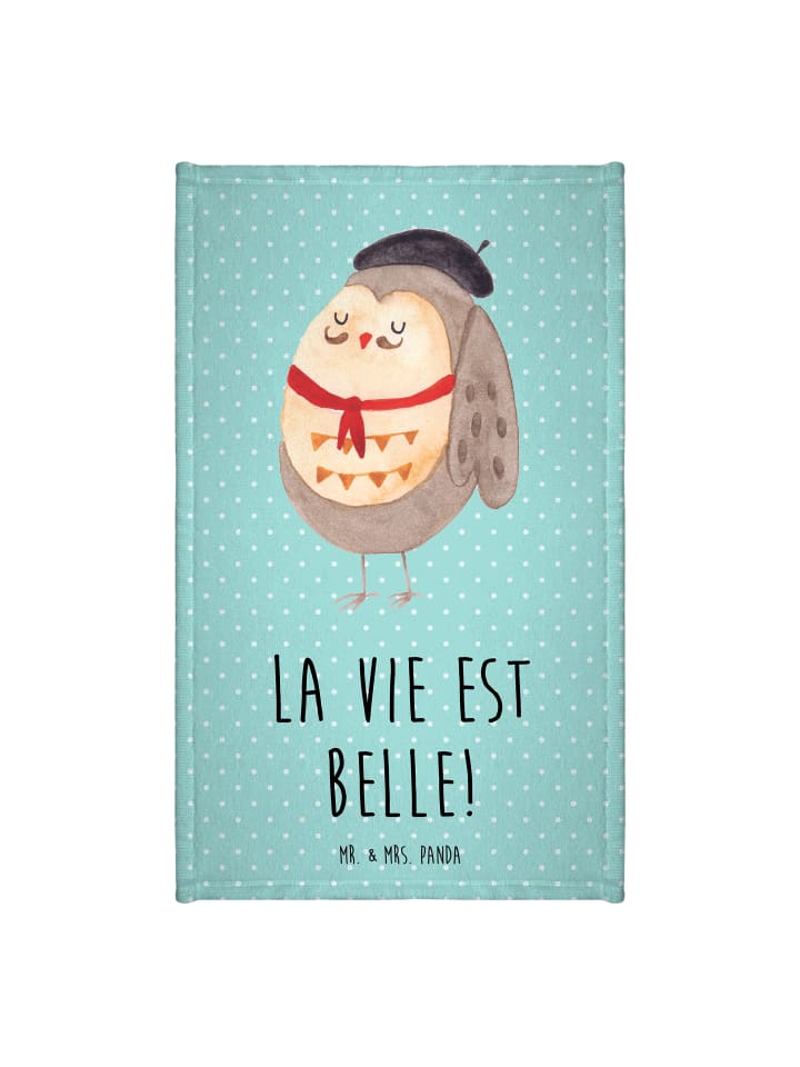 Handtuch Eule Frankreich mit Spruch in Türkis Pastell