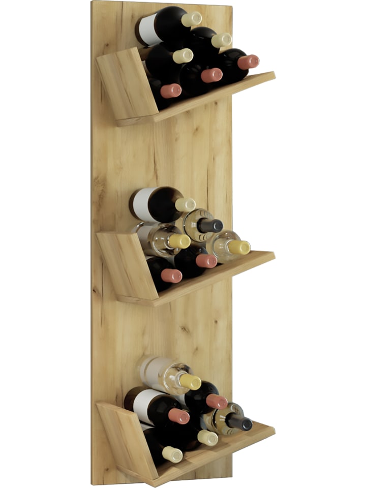 Holz Weinregal Wandregal Flaschen Wein Vinosi in Honig-Eiche