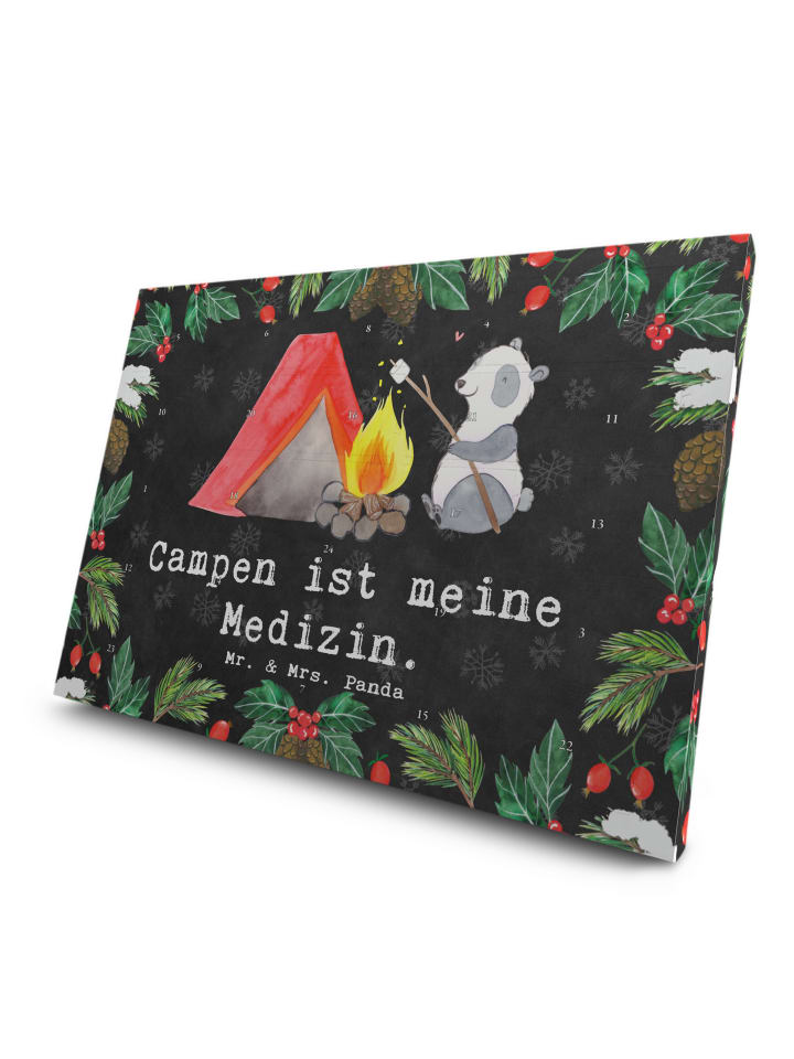 Adventskalender Panda Campen mit Spruch in Kreidetafel