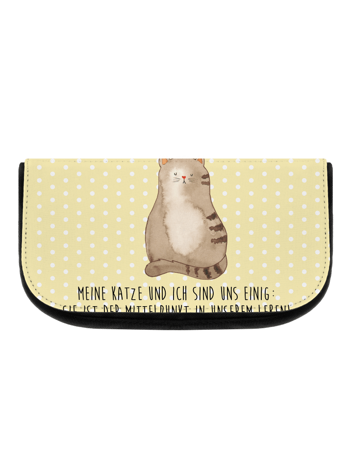 Schmink-Organizer Katze Sitzen mit Spruch in Gelb Pastell