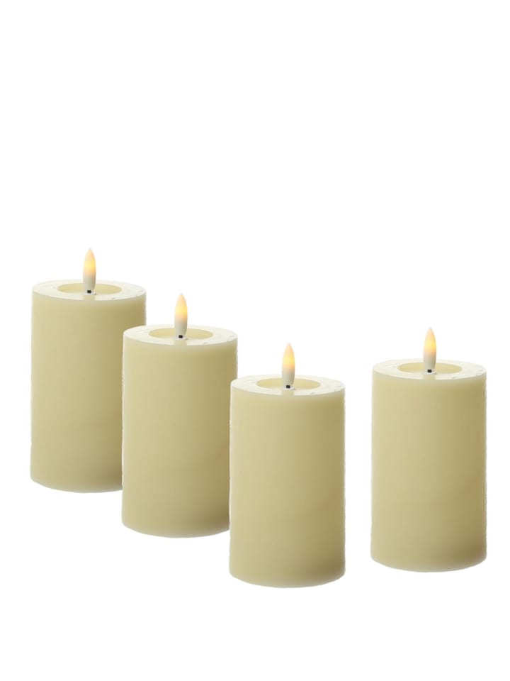 4x LED Kerze LINA Echtwachs Rustik-Optik 7x11cm in creme