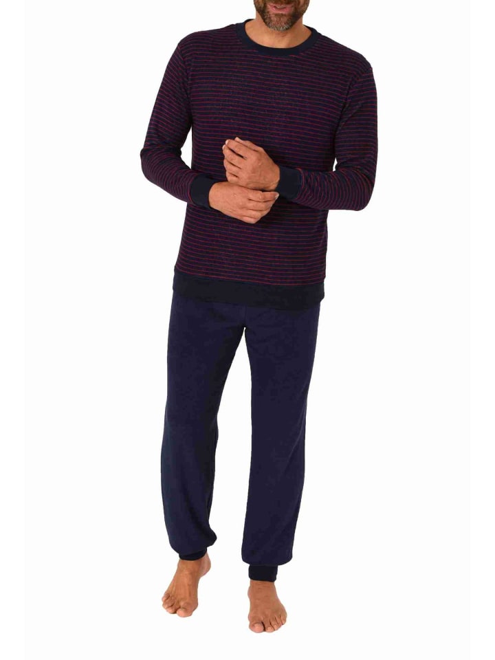 langarm Frottee Pyjama Schlafanzug Bündchen - 70658 in rot