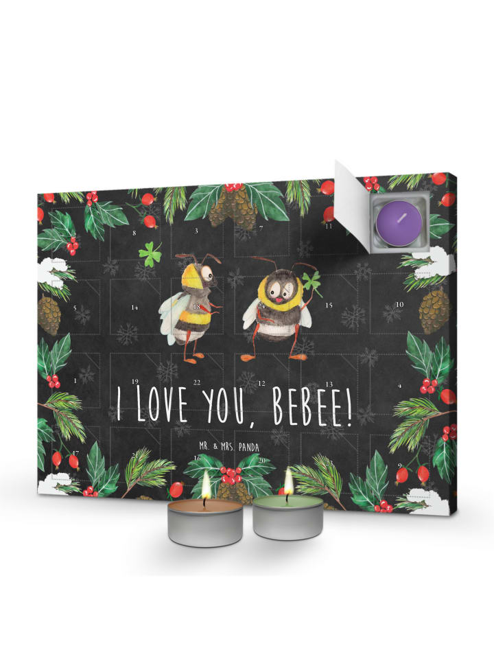 Adventskalender Bienen Paar mit Spruch in Kreidetafel