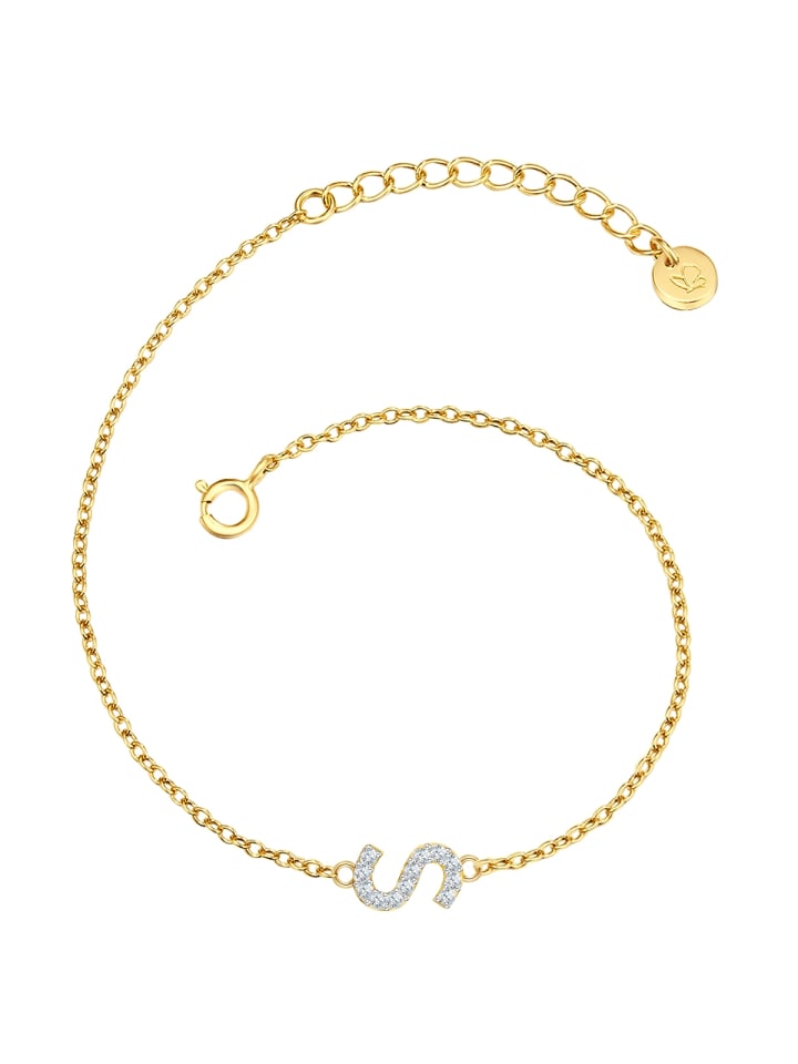 Armband Buchstabe S aus Sterling Silber mit Zirkonia in gelbgold
