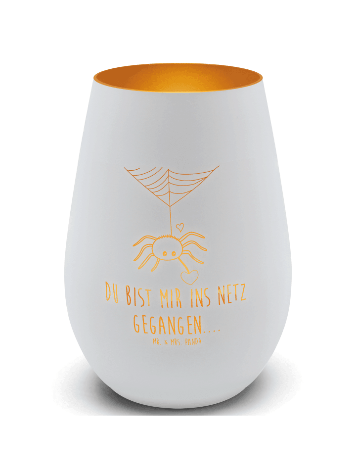 Glas Windlicht Spinne Agathe Liebe mit Spruch in Weiß