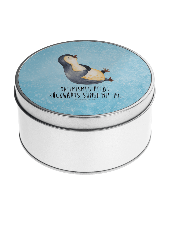 Aufbewahrungsbox Pinguin Lachen mit Spruch in Eisblau