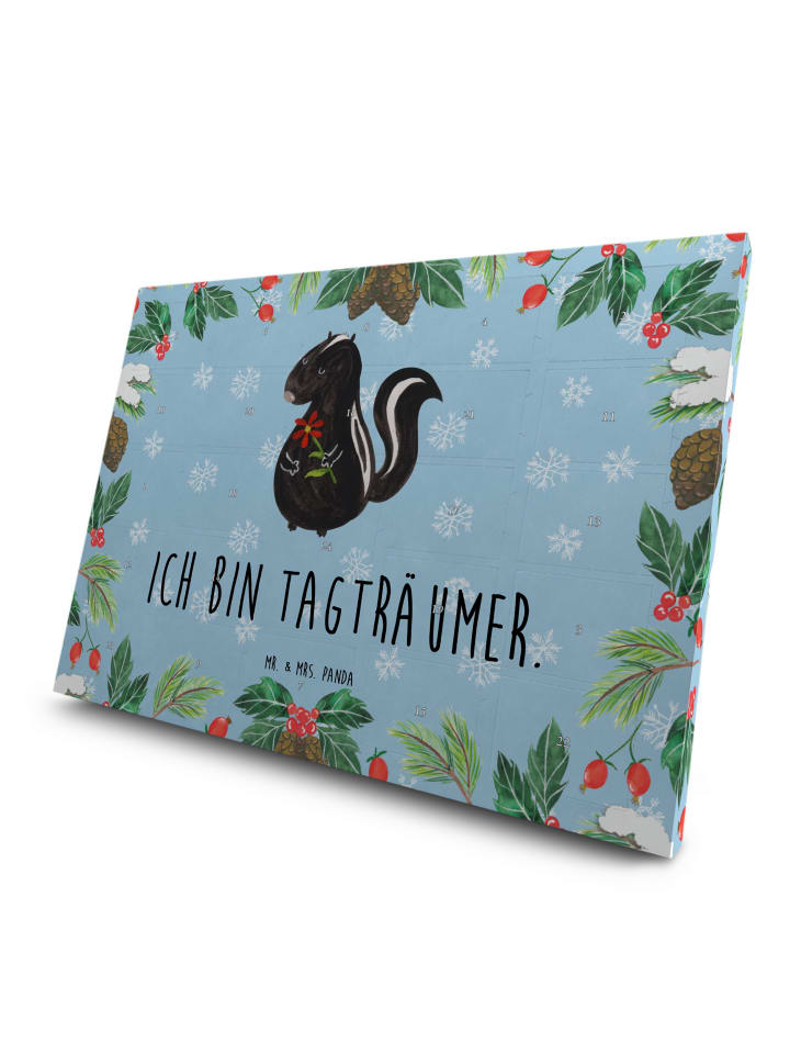 Adventskalender Stinktier Blume mit Spruch in Eisblau