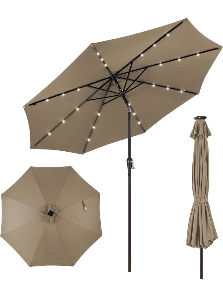 Sonnenschirm 300 cm mit LED-Solar-Beleuchtung in Braun