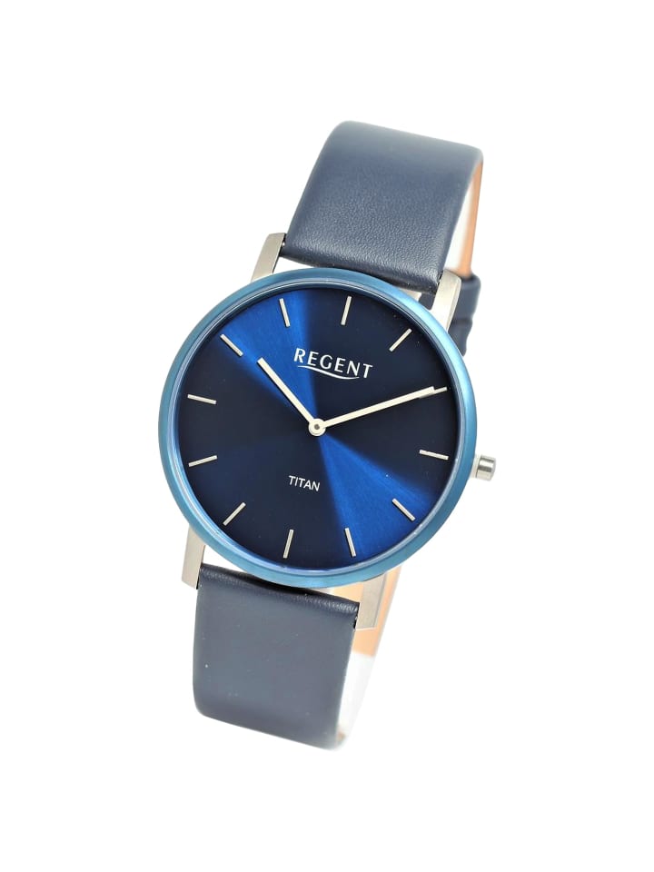 Armbanduhr Regent Lederarmband dunkelblau extra groß (ca. 39mm)