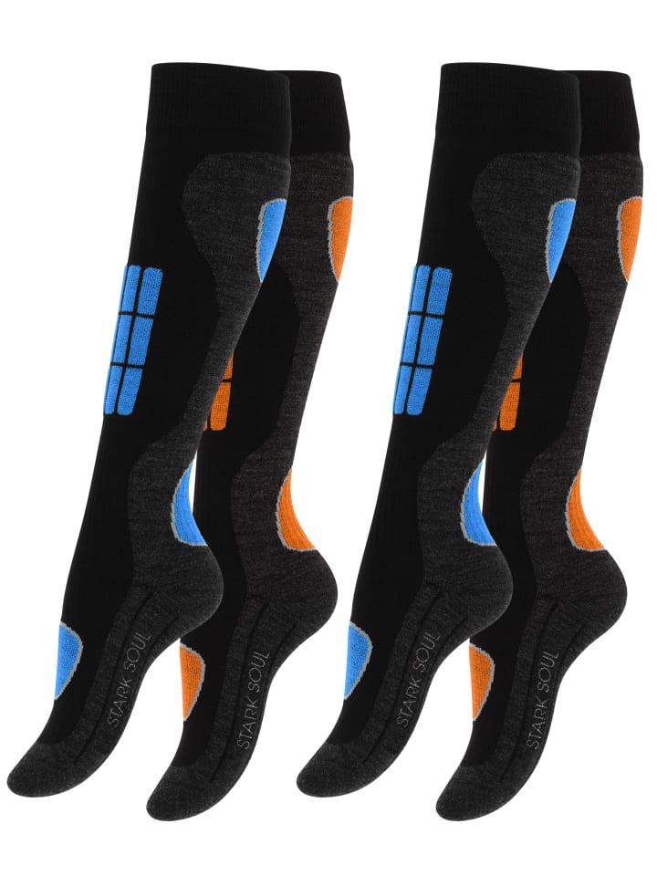 Skisocken 2 Paar Wintersport Socken, Spezialpolsterung in blau/orange