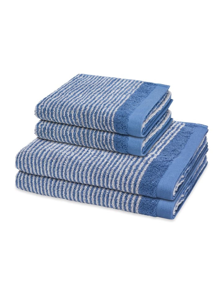 2 X Handtuch 2 X Duschtuch im Set Stripes in Blau