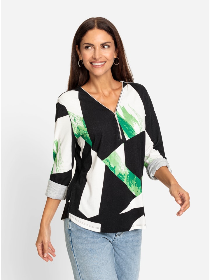 Modal-Baumwoll-Shirt in schwarz-apfel-gemustert