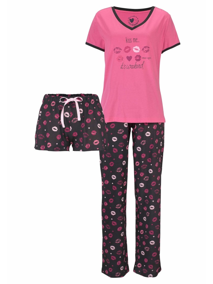 Pyjama in pink-schwarz-gemustert