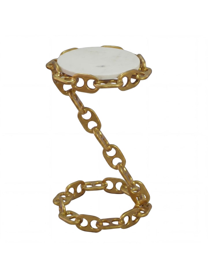 Beistelltisch in Gold / Marmor / 31x31x51