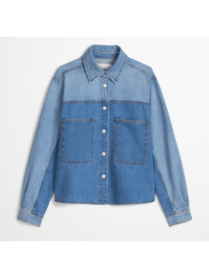 Jeansbluse in Patchwork-Optik in Medium Blue
