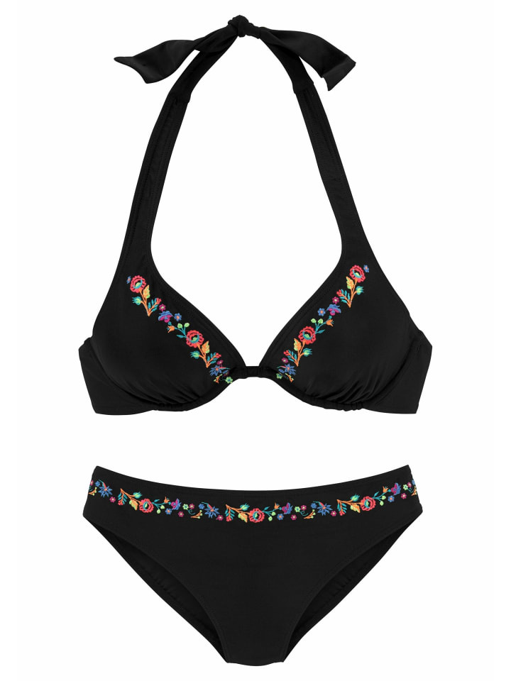 Bügel-Bikini in schwarz-bestickt