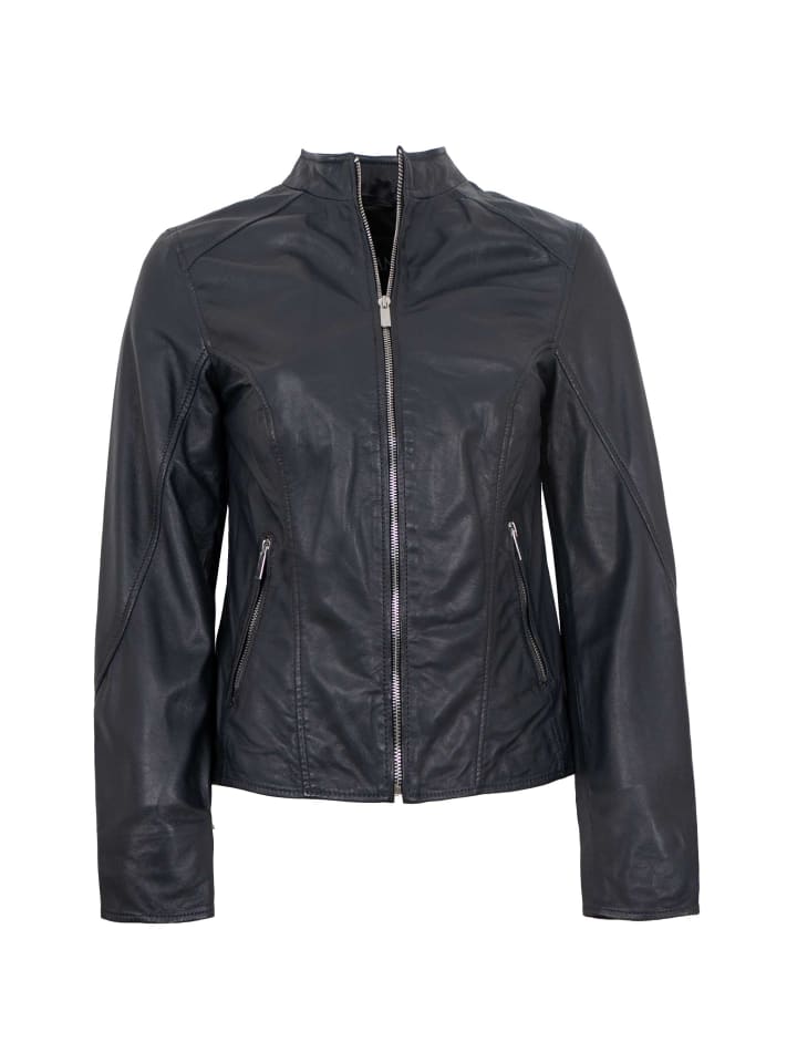 Lederjacke Lammnappa in Navy