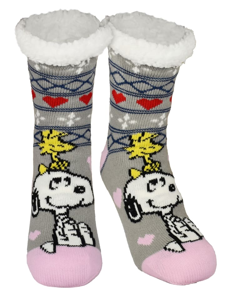 Peanuts Snoopy Hüttensocken Haussocken Kuschelsocken Wintersocken in grau