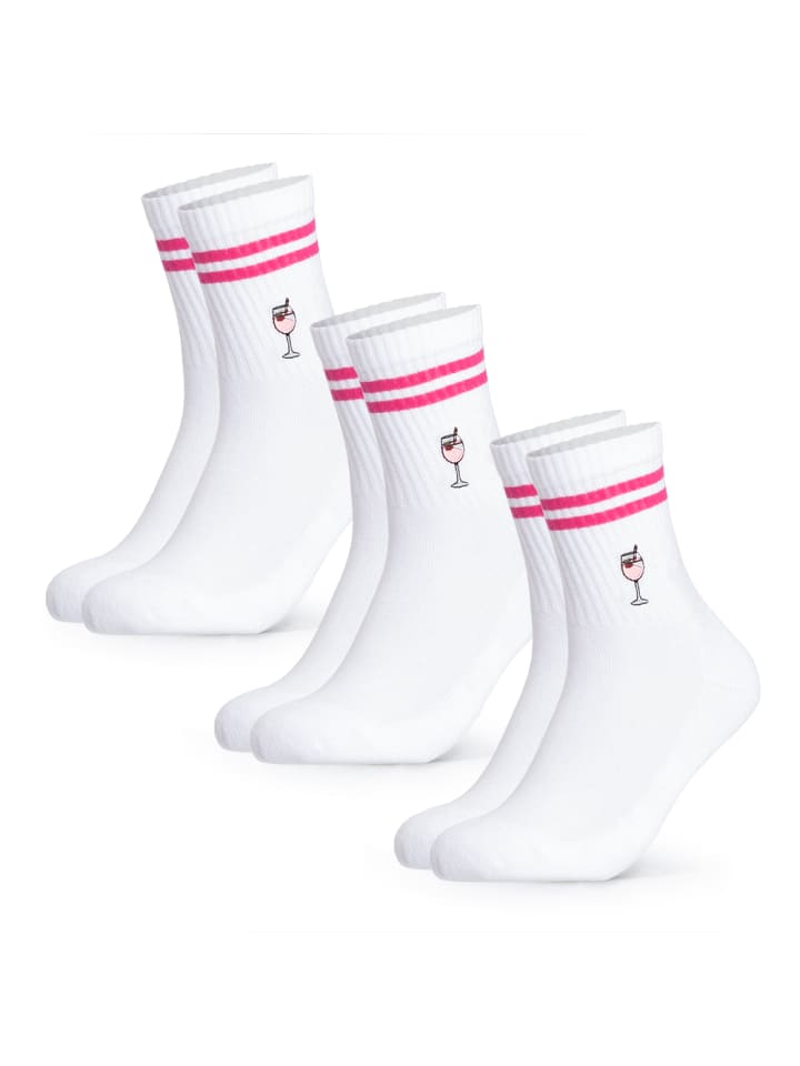 3er Pack Motiv Tennissocken mit Streifen Summer in Wildberry