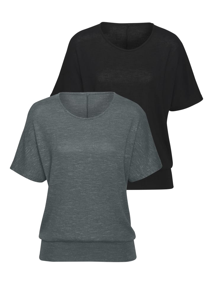 Kurzarmshirt in graugrün, schwarz
