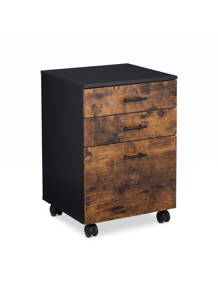Rollcontainer in Schwarz/ Braun - (B)40 x (H)57,5 x (T)40 cm