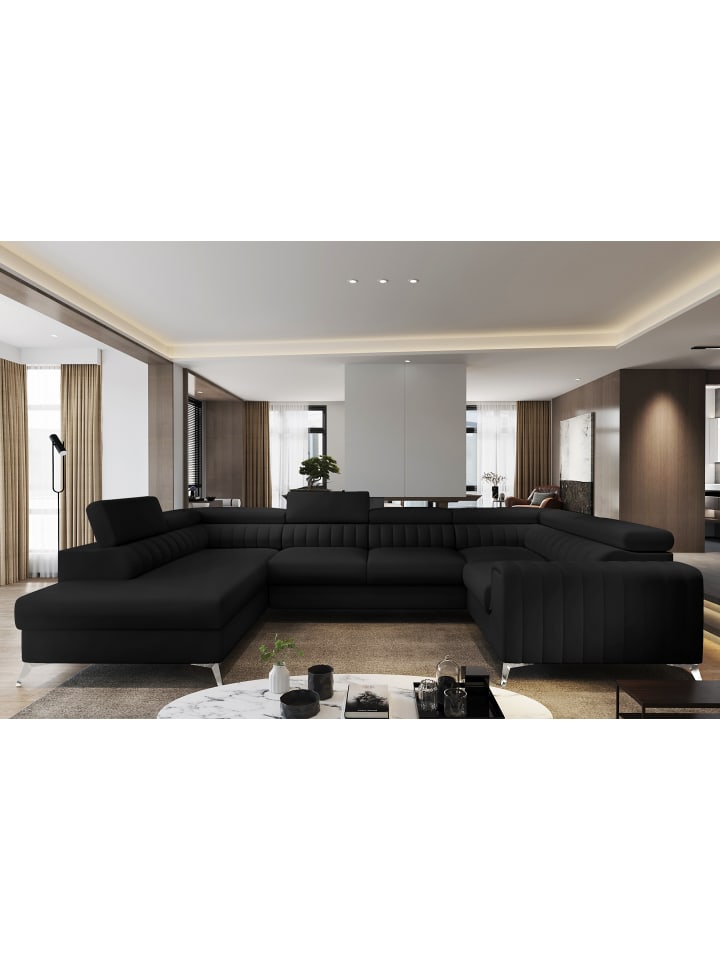 Luisa Recamiere Links in Schwarz - (L) 202 x (B) 347 x (H) 92 cm