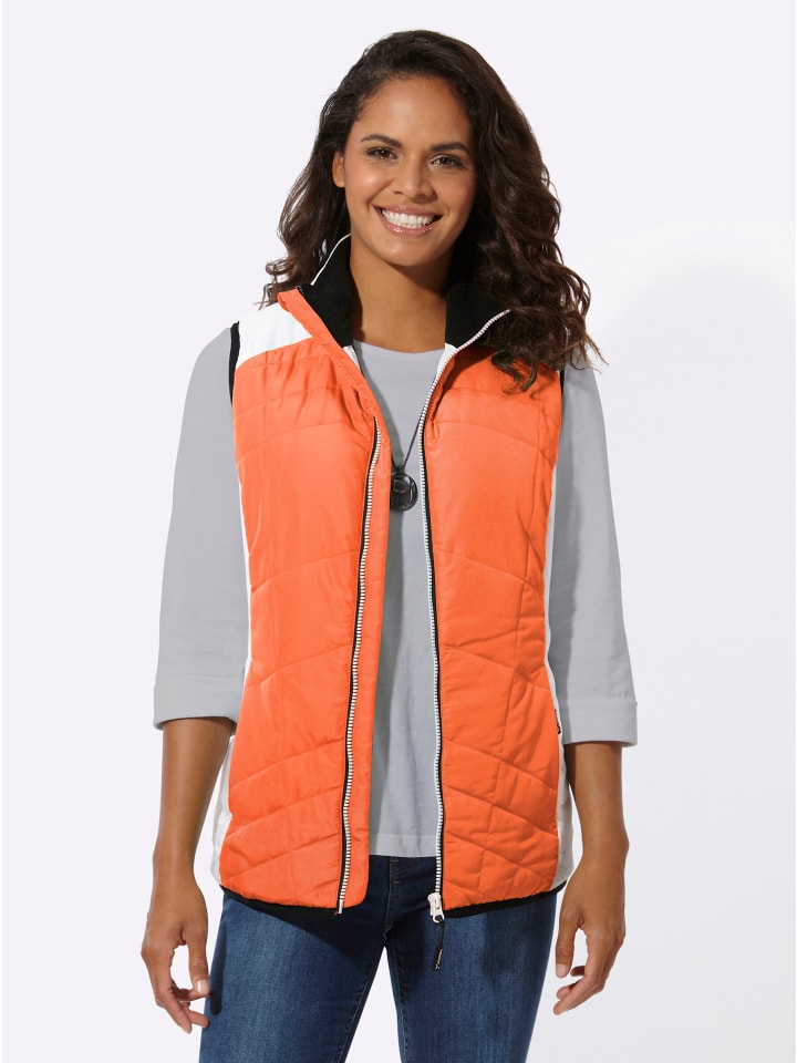 Steppweste in orange-ecru