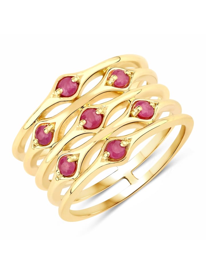 Ring aus Sterling Silber mit Rubin in gelbgold