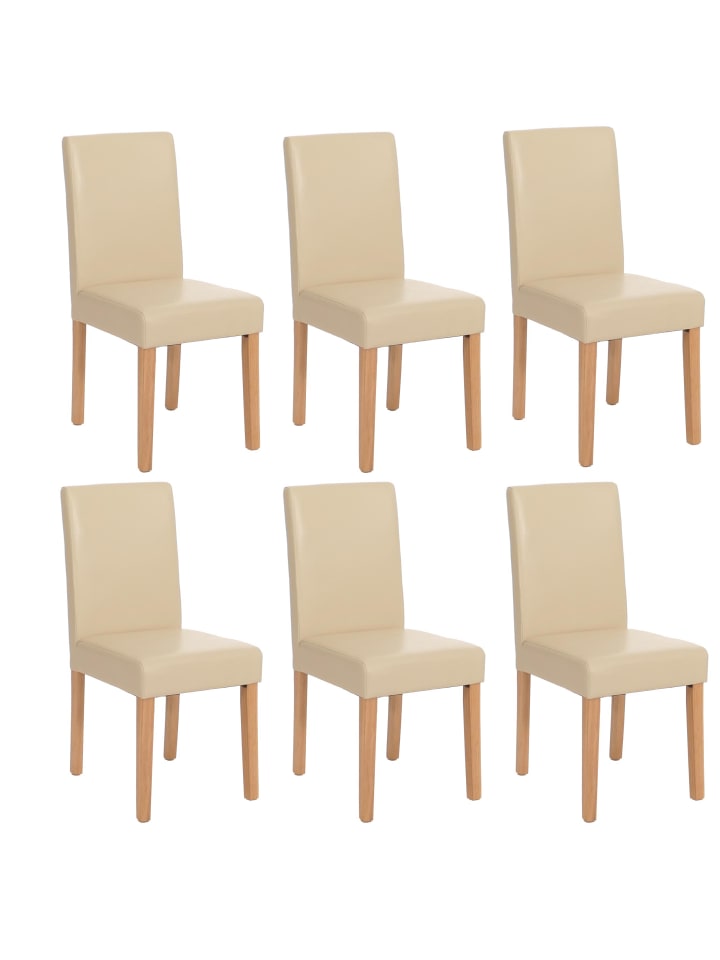 6er-Set Esszimmerstuhl Littau, Kunstleder, creme, helle Beine