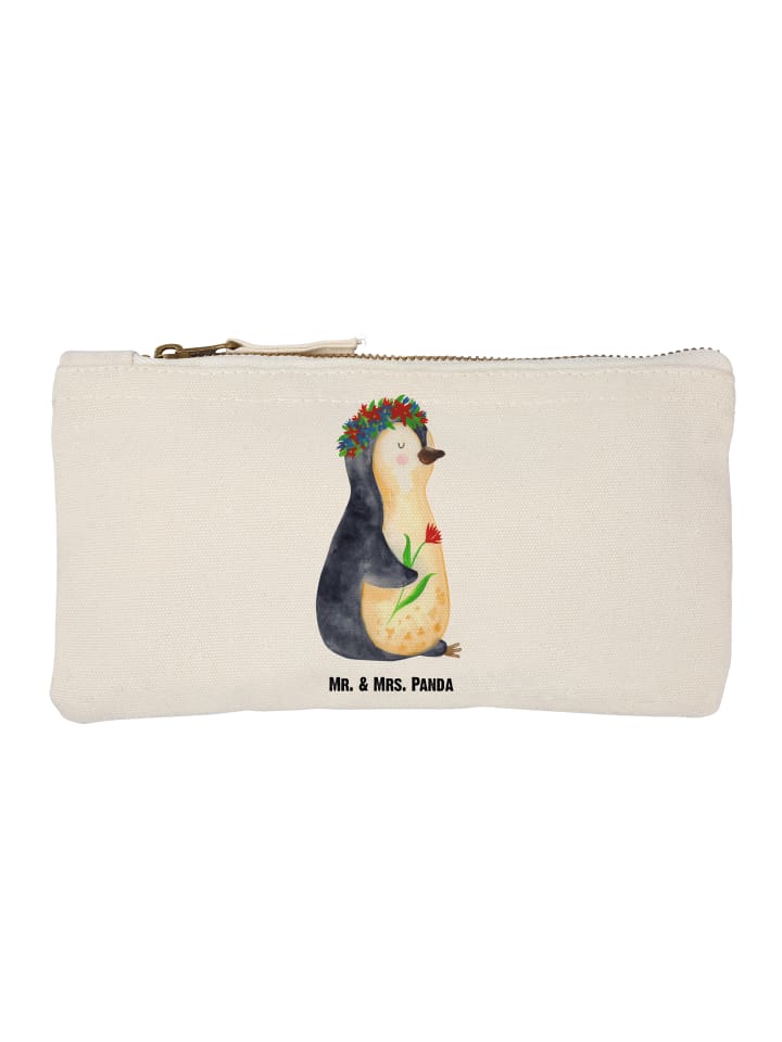 Pouch Pinguin Blumen ohne Spruch in Weiß
