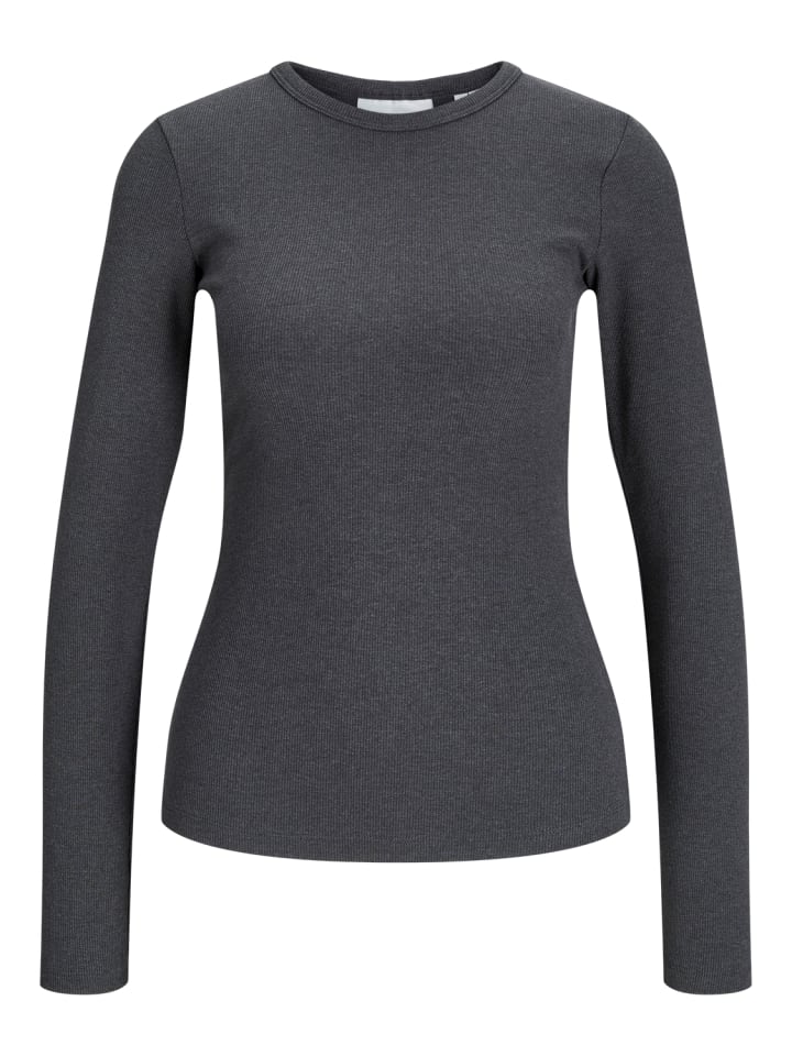 Basic Langarmshirt Rippstrick Jxfreya in dark grey melange