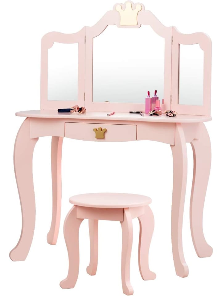 Schminktisch mit Hocker in Rosa