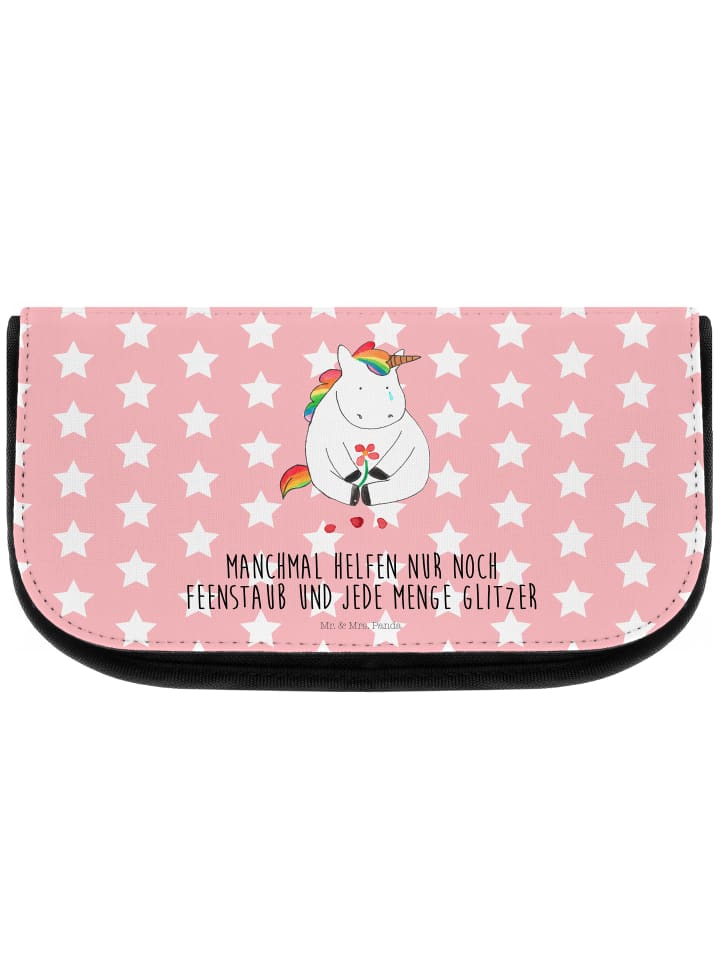 Kosmetiktasche Einhorn Traurig mit Spruch in Rot Pastell