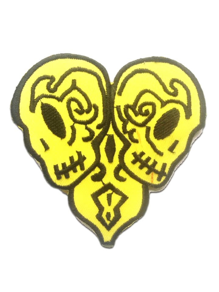 Totenkopf Skelett HerzApplikation Bügelbild inGelb