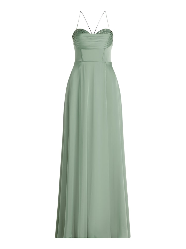 Abendkleid mit Wasserfallausschnitt in Foggy Green