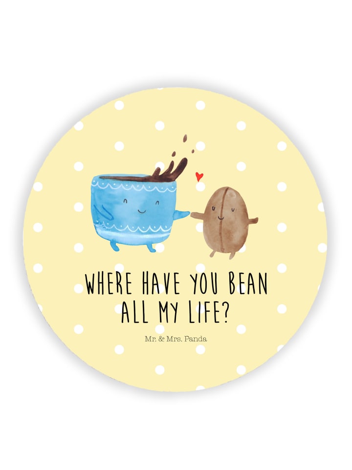Magnet Kaffee Bohne mit Spruch in Gelb Pastell