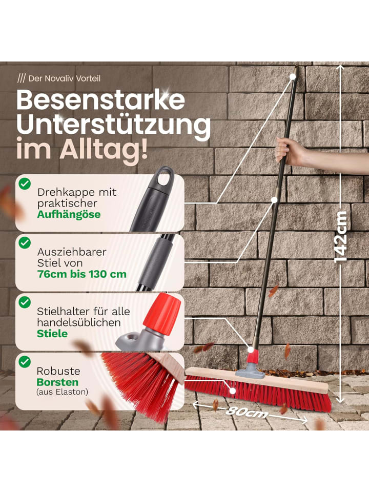 Straßenbesen Set 80 cm I Besen Kehrschaufel und Handfeger Teleskopstie in Rot