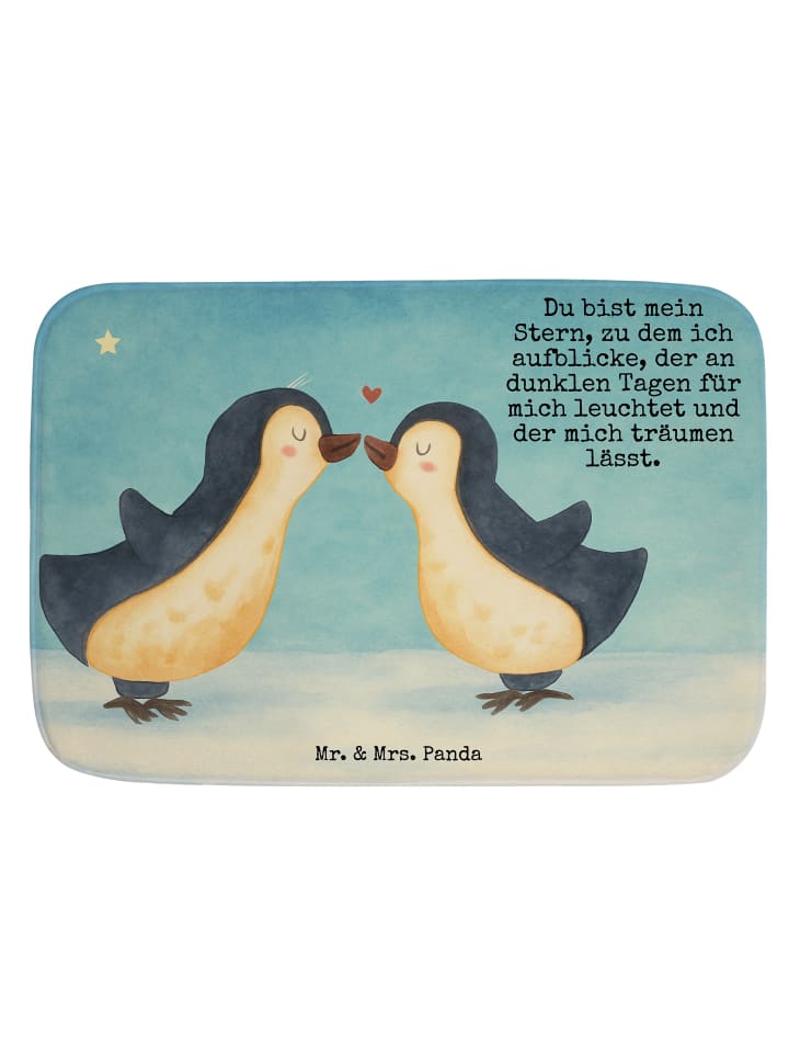 Badvorleger Pinguin Liebe Design mit Spruch in Weiß
