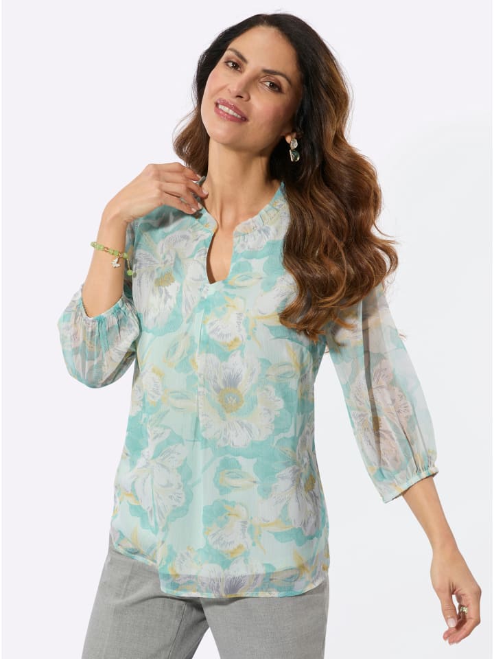 Druck-Bluse in zartmint-salbei-bedruckt