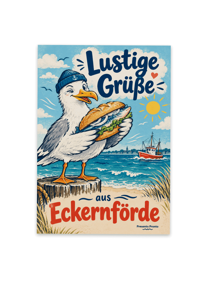 Postkarte Möwe humorvoll Design mit Spruch in Weiß