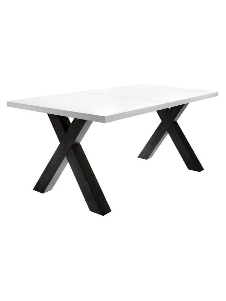 ESSTISCH ausziehbar Eike 7 160x90x75 Esszimmertisch Schwarzstahl/Weiß