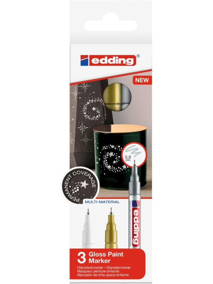 Glanzlack-Marker edding 780 0,8mm weiß, gold, silber Packung mit 3 St...