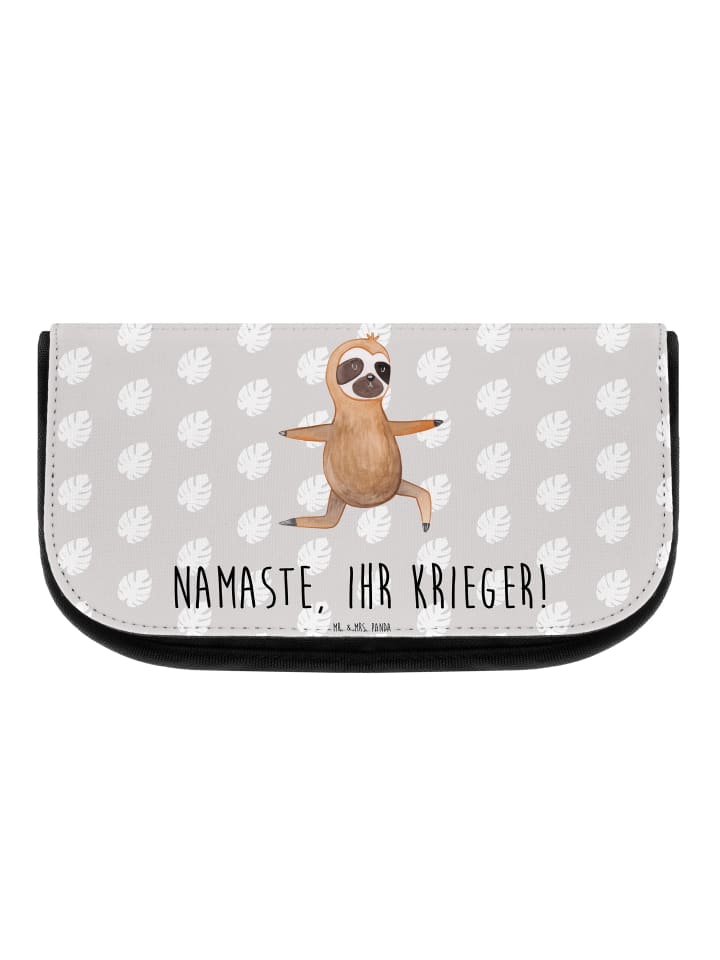 Kulturtäschchen Faultier Yoga mit Spruch in Grau Pastell
