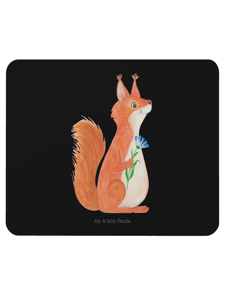 Mauspad Eichhörnchen Blume ohne Spruch in Schwarz