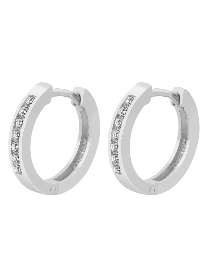 Damen Ohrringe – Klappcreole aus 925 Silber mit Zirkonia in silber