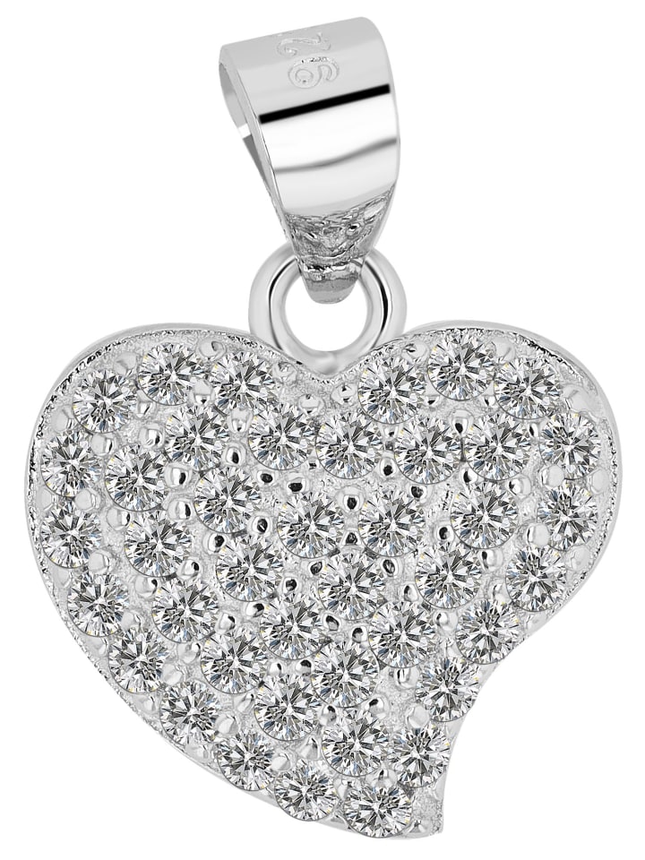 Damen Anhänger – Herz Herzanhänger aus 925 Silber mit Zirkonia in silber