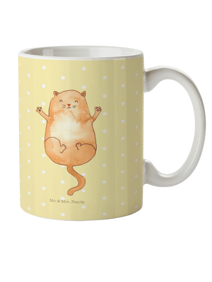 Pott Katze Umarmen ohne Spruch in Gelb Pastell