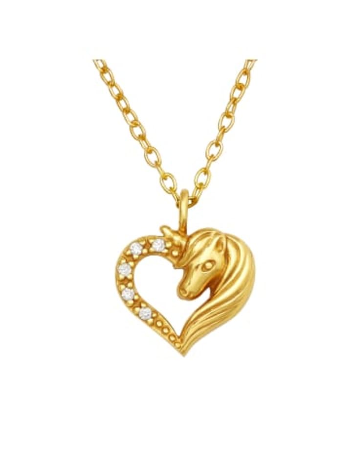 Kette mit Anhänger HERZ & PFERD in Gold aus 925 Silber - 2-tlg. in gold